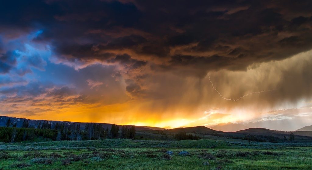 fields, clouds, mountains